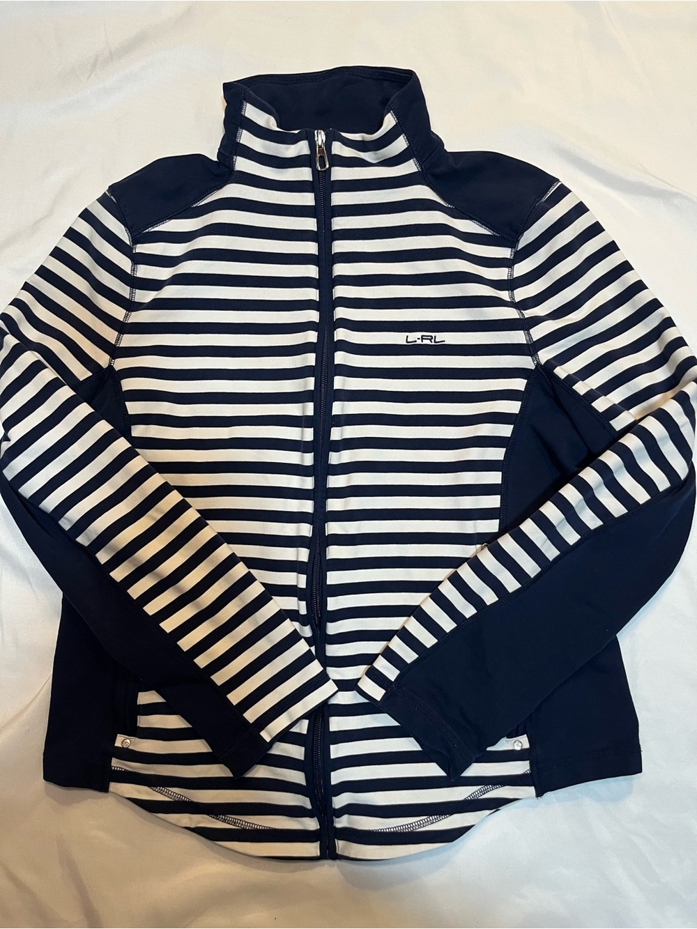 Ralph Lauren LRL Lauren Active Striped Jacket Sz XL White Blue Stripe Full Zip